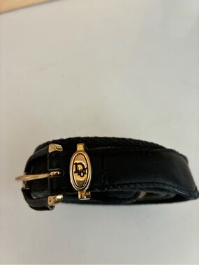 Christian Dior. Black Leather Belt with Gold Accent
